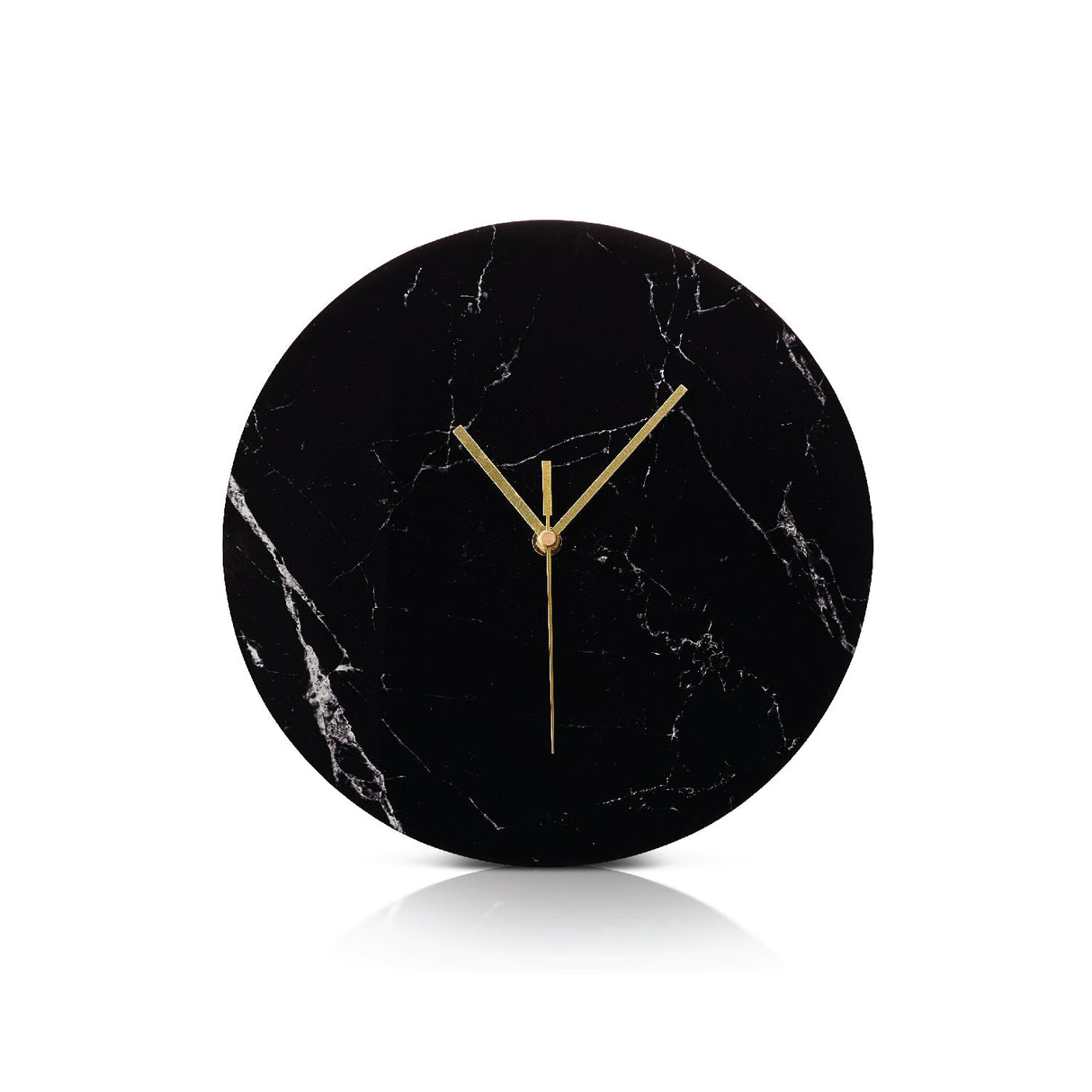 Black Marble Lucite Minimalistic Clock with Gold Handles - LEHADAR