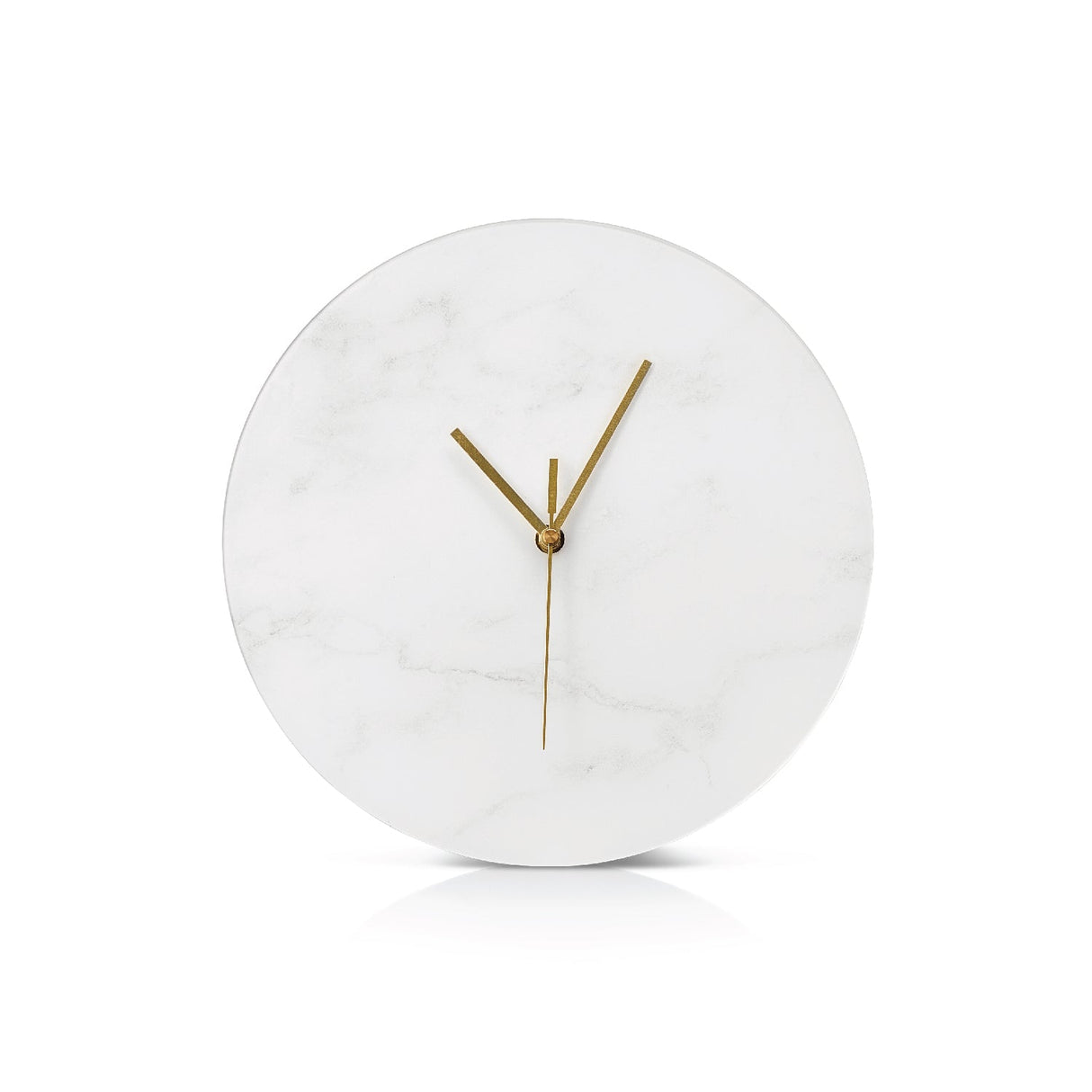 White Marble Lucite Minimalistic Clock with Gold Handles - LEHADAR