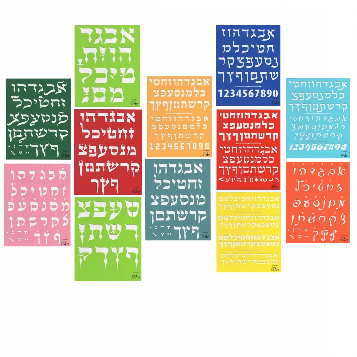 Hebrew ALEF Bet Letters Plastic Stencil Set for Drawing Painting Pretty (8X10 INCHES) 12 Pack - LEHADAR