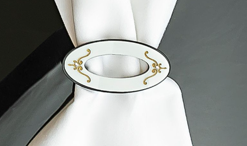 Majestic Napkin Ring Engraved GD/SL/BK W/Crystals (Pack of 4) - LEHADAR