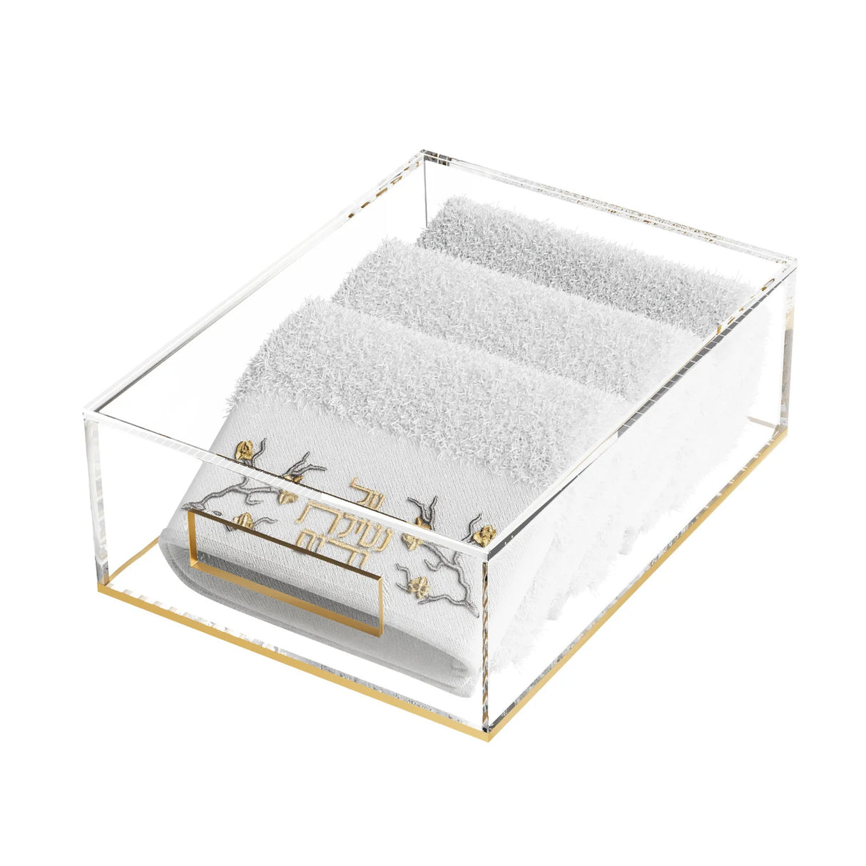 Lay-Flat Towel Box with Golden Branch Towels - LEHADAR