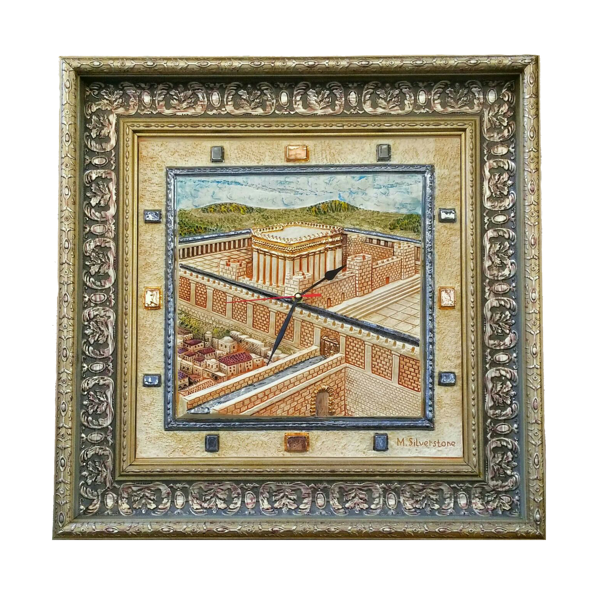 Framed Ceramic Panoramic View Beit Hamikdash - Clock 23 x 23 - LEHADAR