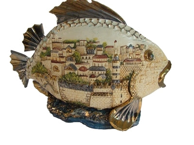 Ceramic 3D Fish with Jerusalem View - Hand Made - LEHADAR