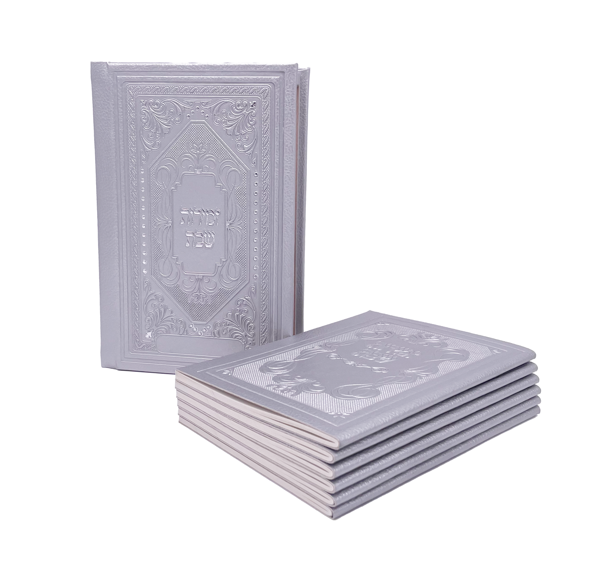 Faux Leather Zemiros Holder- Silver- 6 Bentchers - LEHADAR