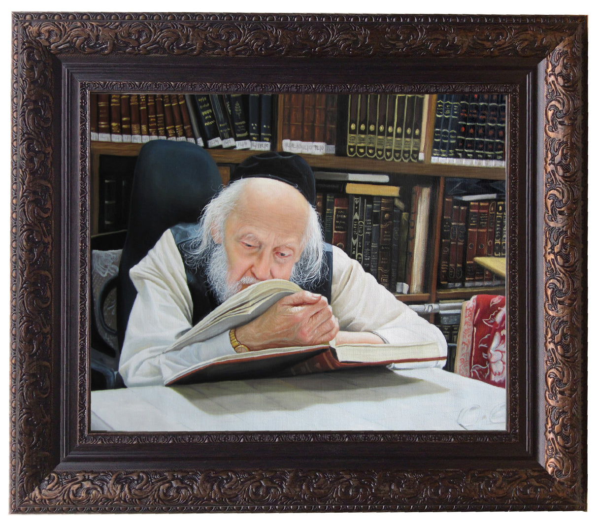Rabbi Elyashiv Learning Framed Picture-Painting, size: 11*14 - LEHADAR
