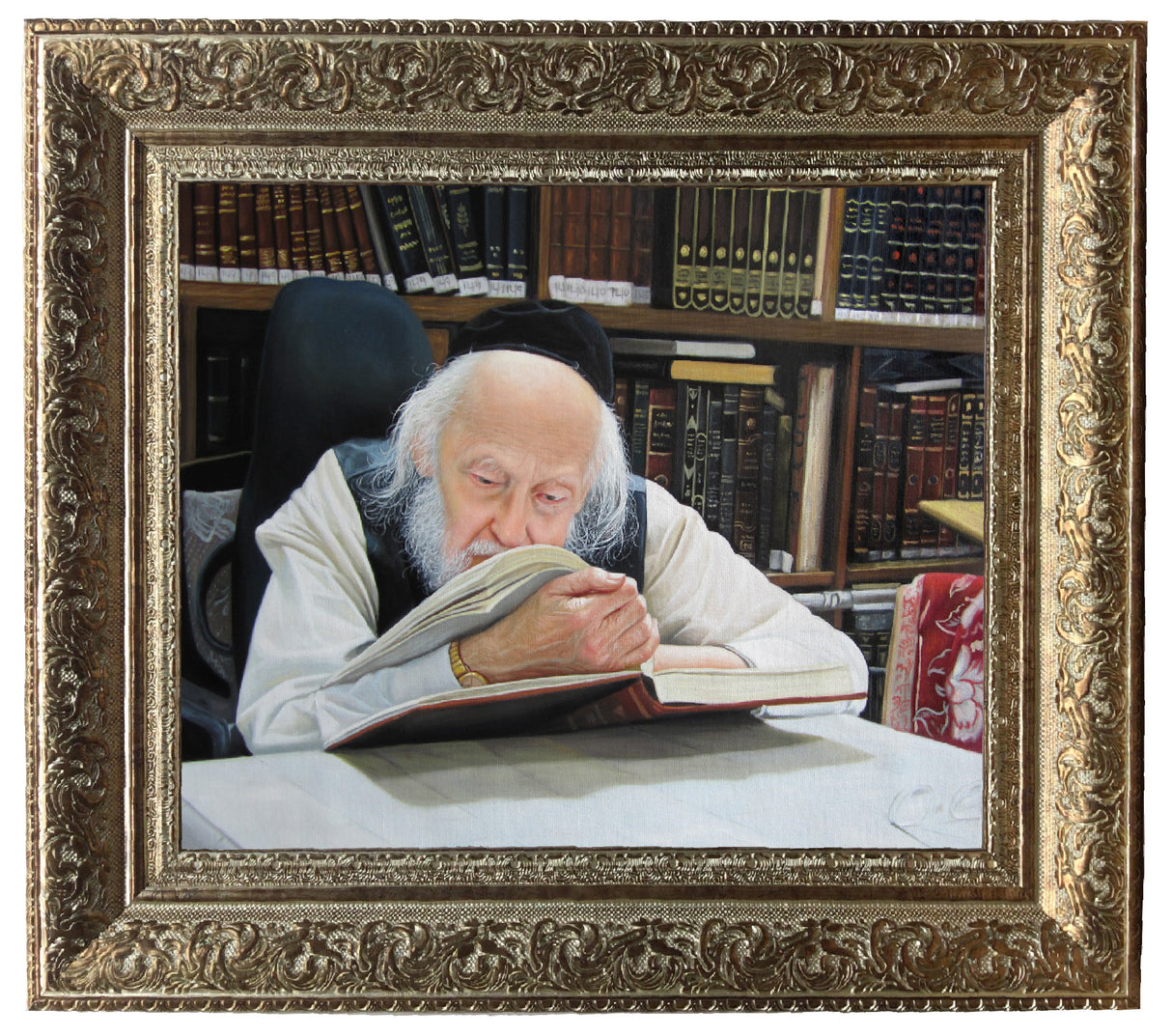 Rabbi Elyashiv Learning Framed Picture-Painting, size: 11*14 - LEHADAR