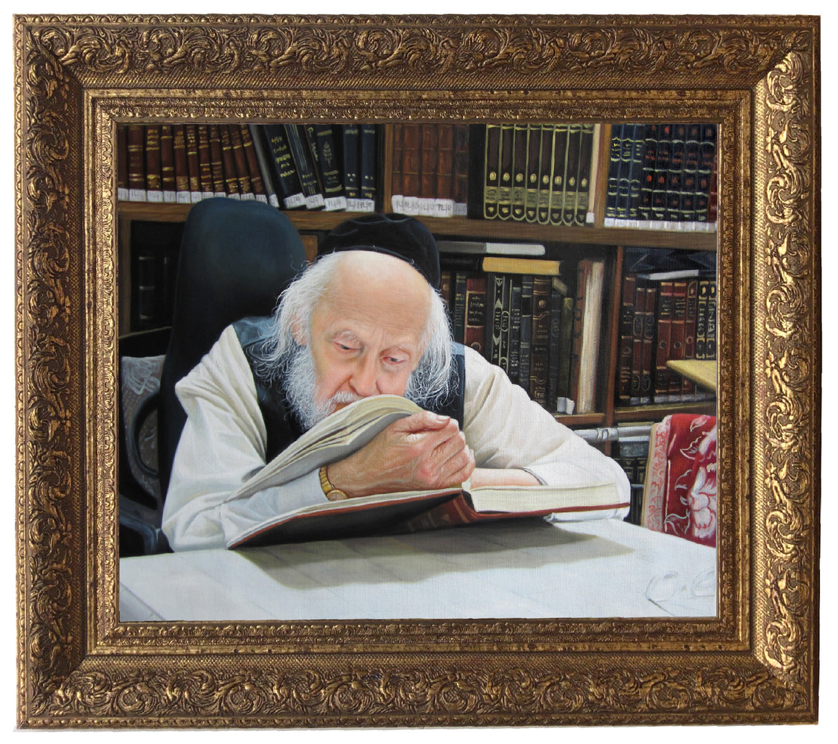 Rabbi Elyashiv Learning Framed Picture-Painting, size: 11*14 - LEHADAR