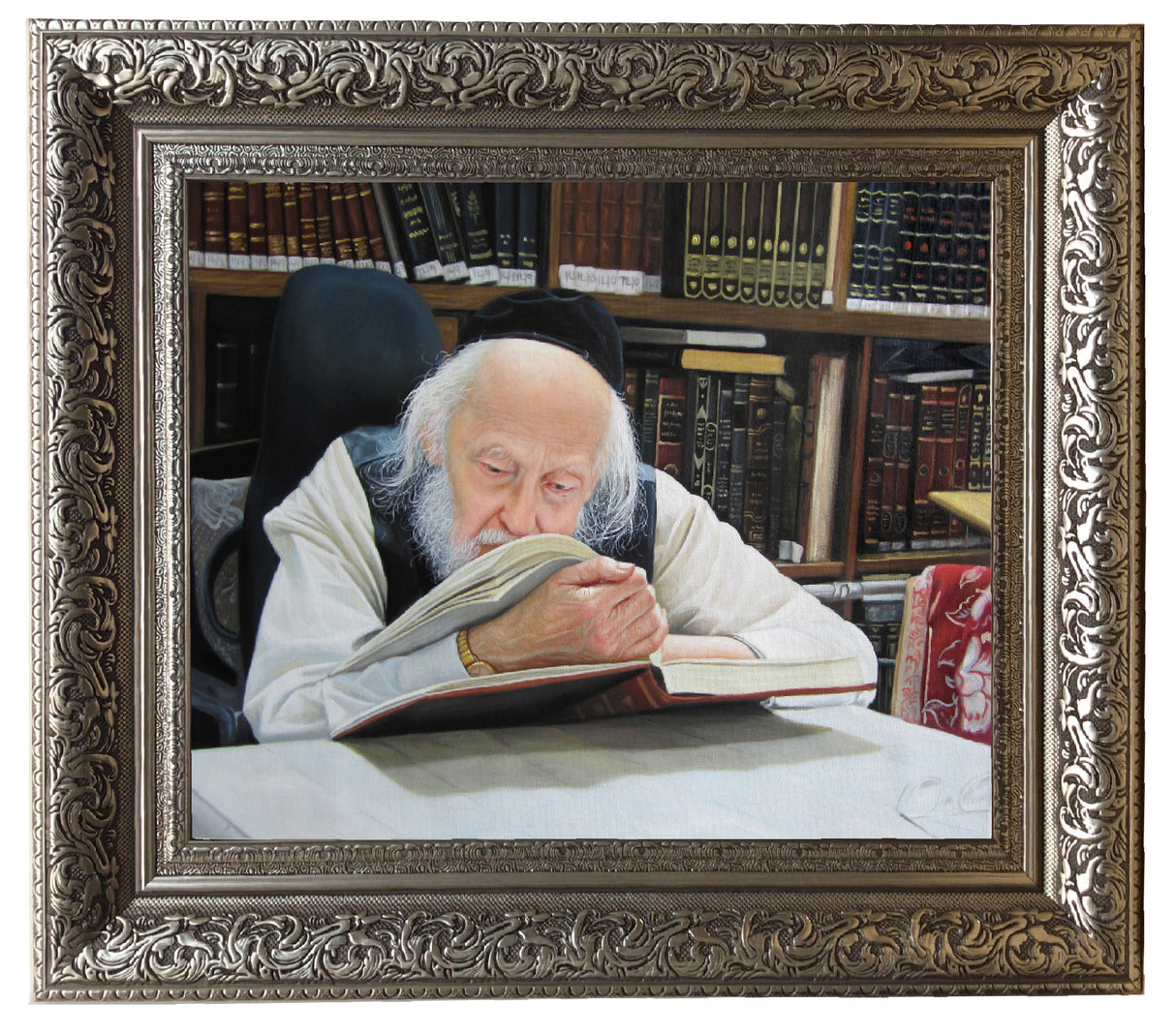Rabbi Elyashiv Learning Framed Picture-Painting, size: 11*14 - LEHADAR