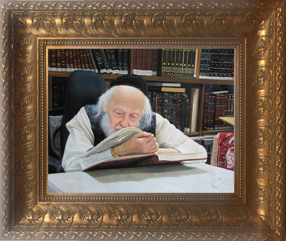 Rabbi Elyashiv Learning framed picture, size: 11*14 - LEHADAR