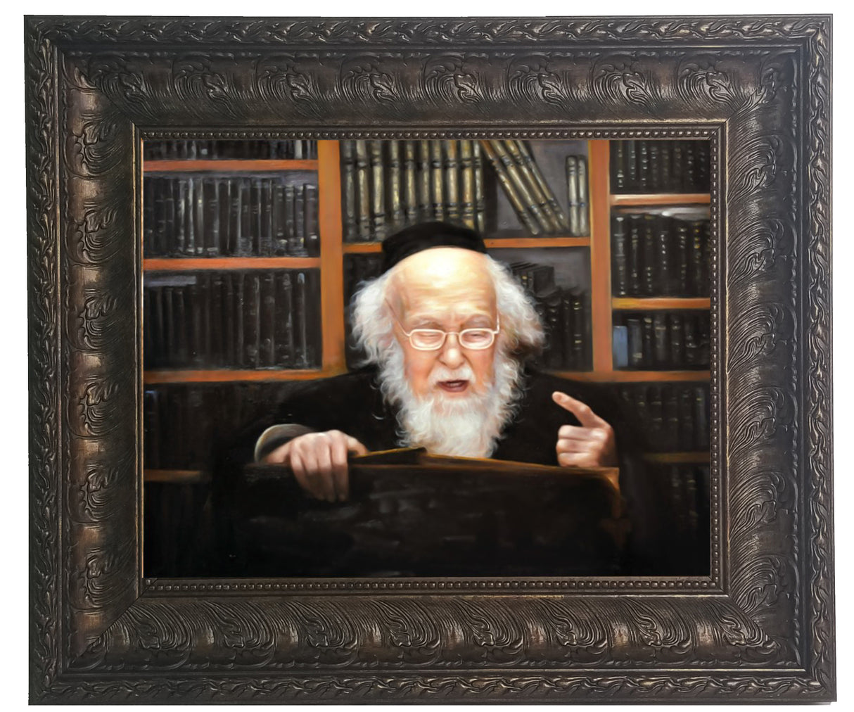 Rabbi Elyashiv Framed picture- Painting in Brown Frame Size 11x14" - LEHADAR