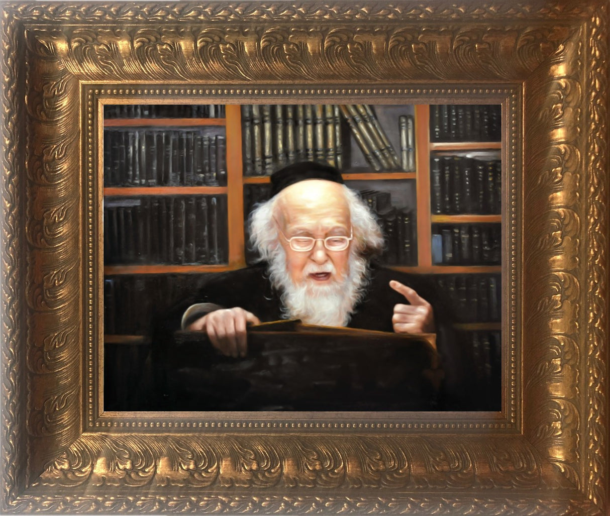 Rabbi Elyashiv in a Shiur-Painting in Gold Frame Size 11x14" - LEHADAR