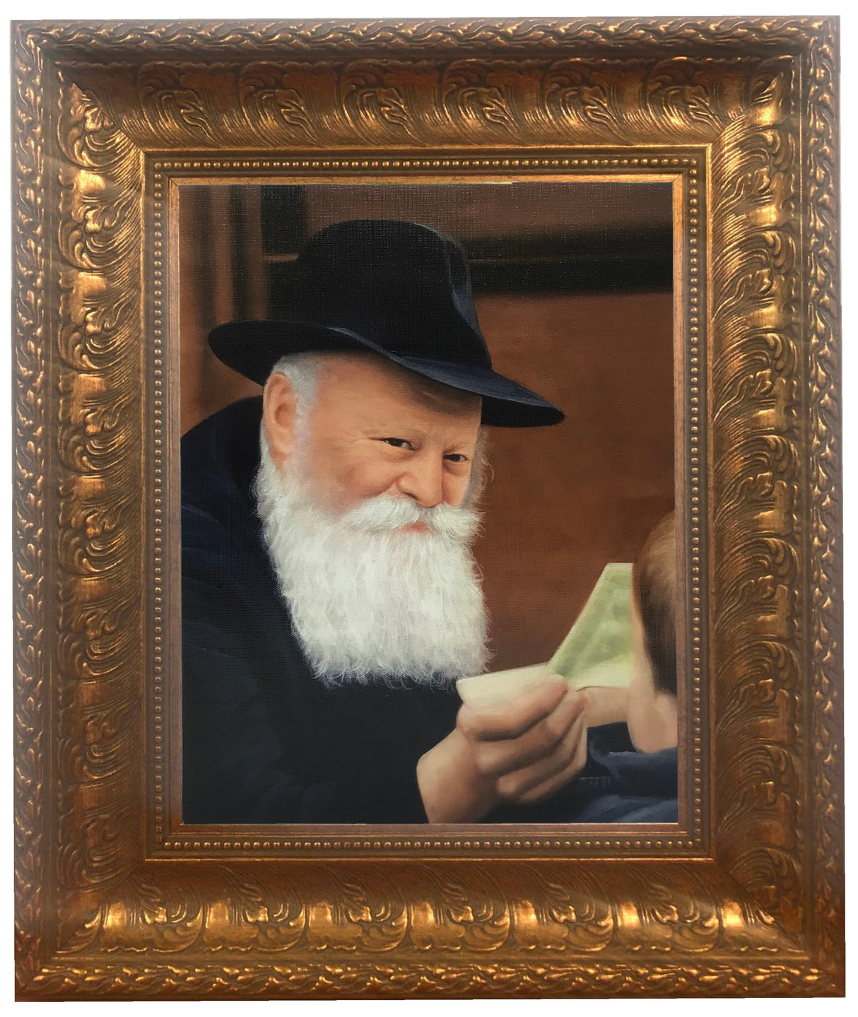 The Lubavitcher Rebbe giving a dollar, Framed Painting, size: 11*14 - LEHADAR