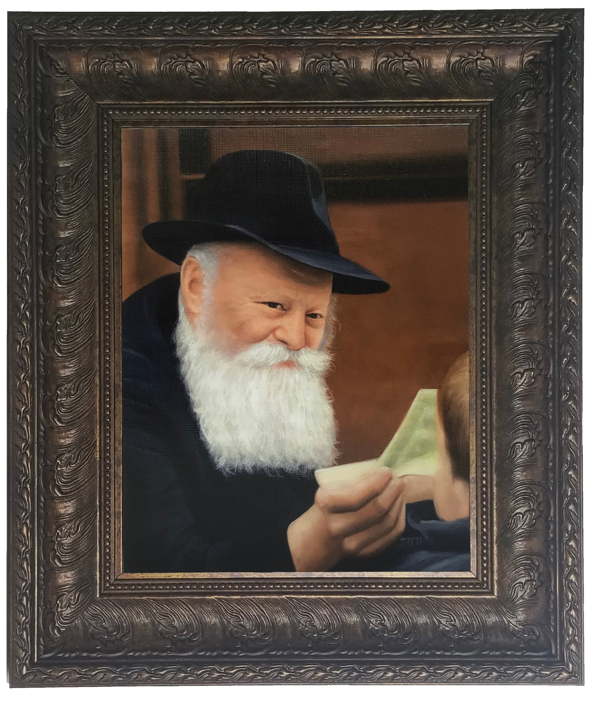 The Lubavitcher Rebbe giving a dollar, Framed Painting, size: 11*14 - LEHADAR
