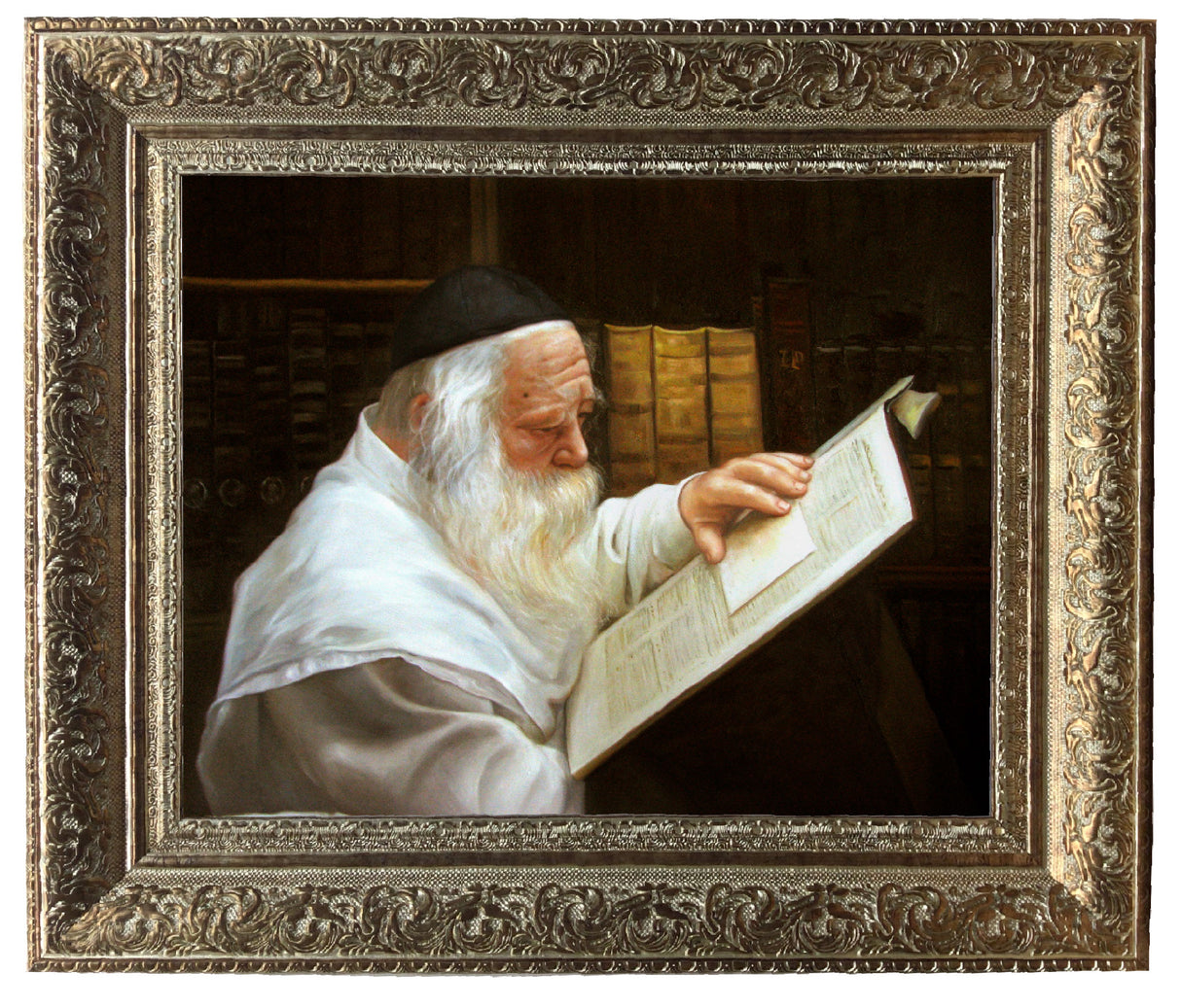 R' Chaim Kanievsky Framed picture-Painting in Cream Gold Frame, Size 11x14" - LEHADAR