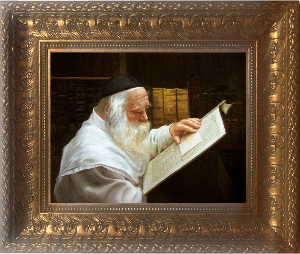 R' Chaim Kanievsky framed picture painting in gold frame Size 11x14" - LEHADAR