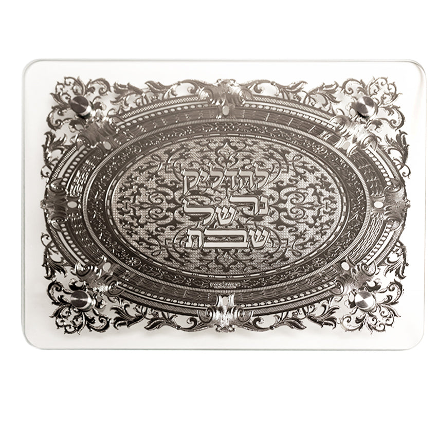 Glass Candlesticks Tray Silver Plated Design - LEHADAR