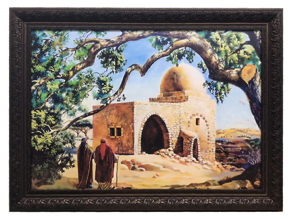 Framed Canvas of the Kever Rochel, Size 28x40" with Brown Frame - LEHADAR