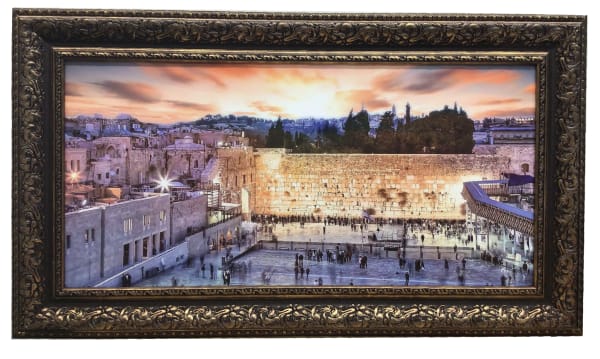 Framed Canvas of the Kotel by Sunset, Size 20x40" with Brown Frame - LEHADAR