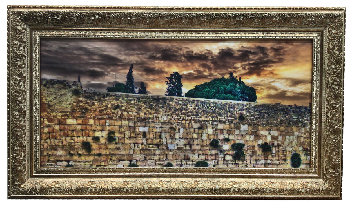 Framed Canvas of the Kotel at Sunset with Greenery - LEHADAR