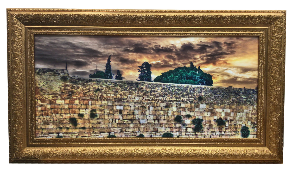 Framed Canvas of the Kotel at Sunset with Greenery - LEHADAR