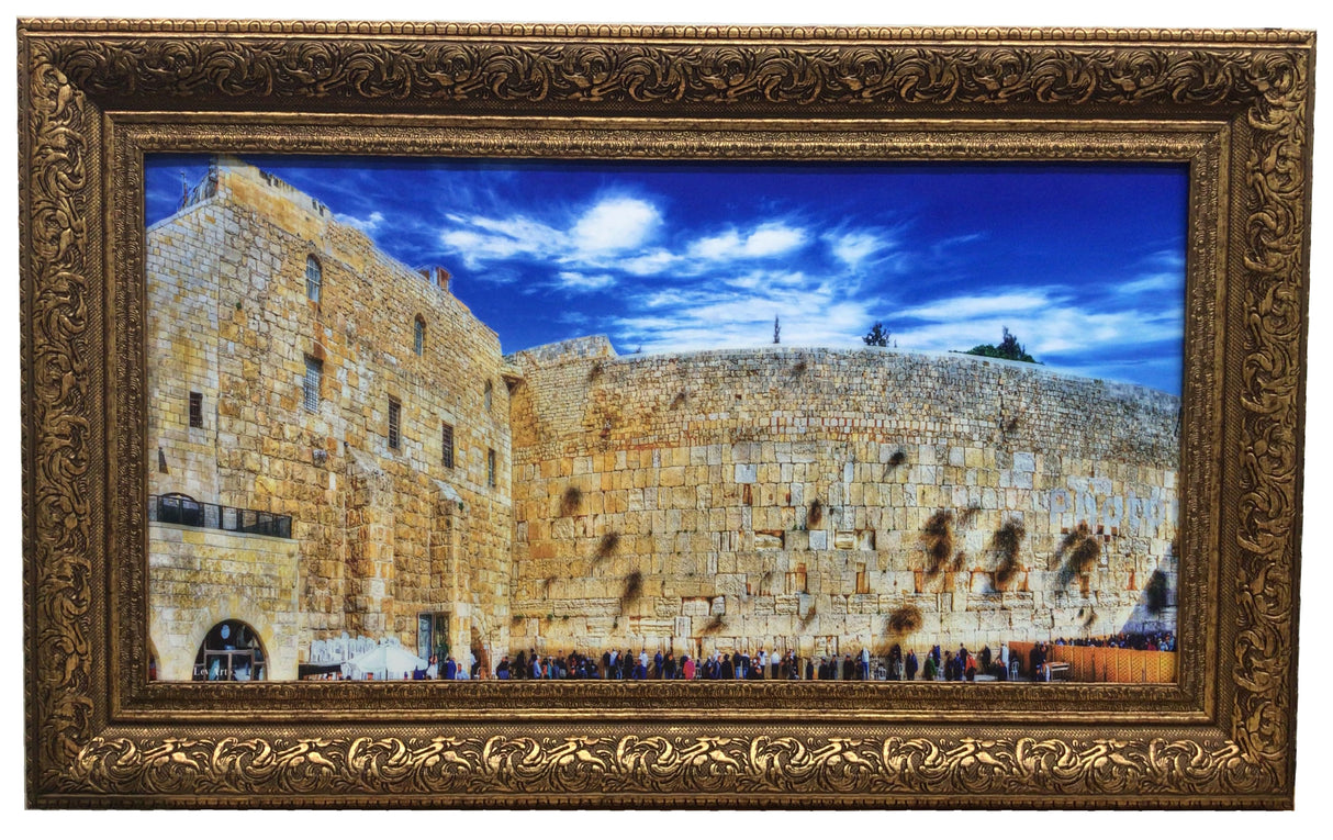 Framed Canvas of the Kotel-Blue Sky - LEHADAR