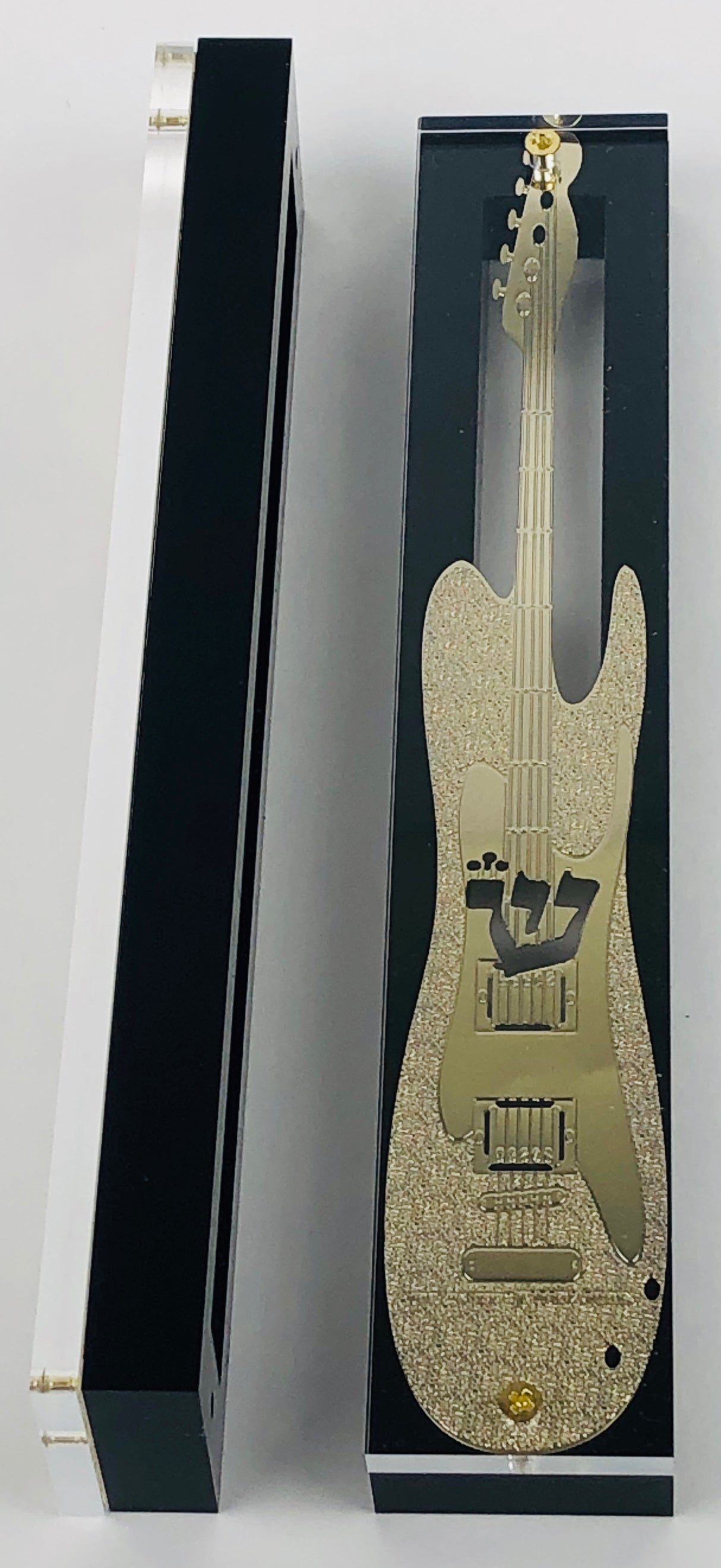 Gold Plated Mezuzah Case w/ Black Border- 15 cm scroll Design #9 - LEHADAR