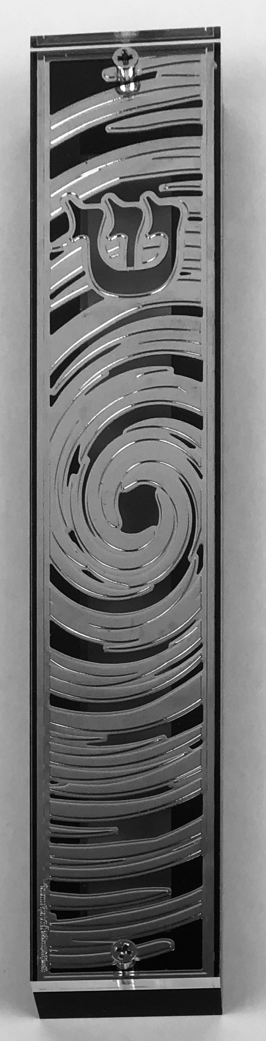 Silver Plated Mezuzah Case w/ Black Border- 15 cm scroll Design #7 - LEHADAR