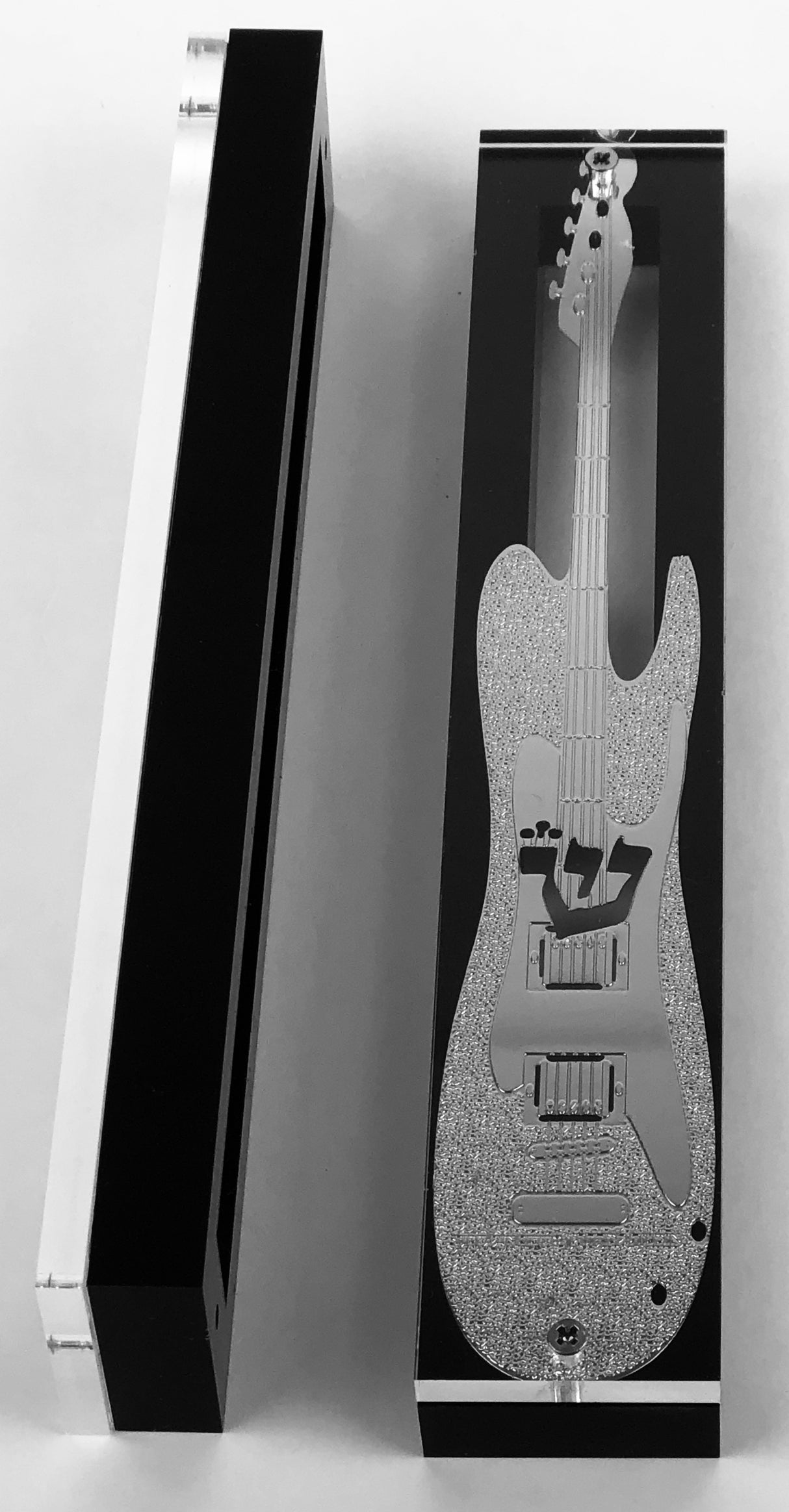 Silver Plated Mezuzah Case w/ Black Border- 15 cm scroll Design #9 - LEHADAR