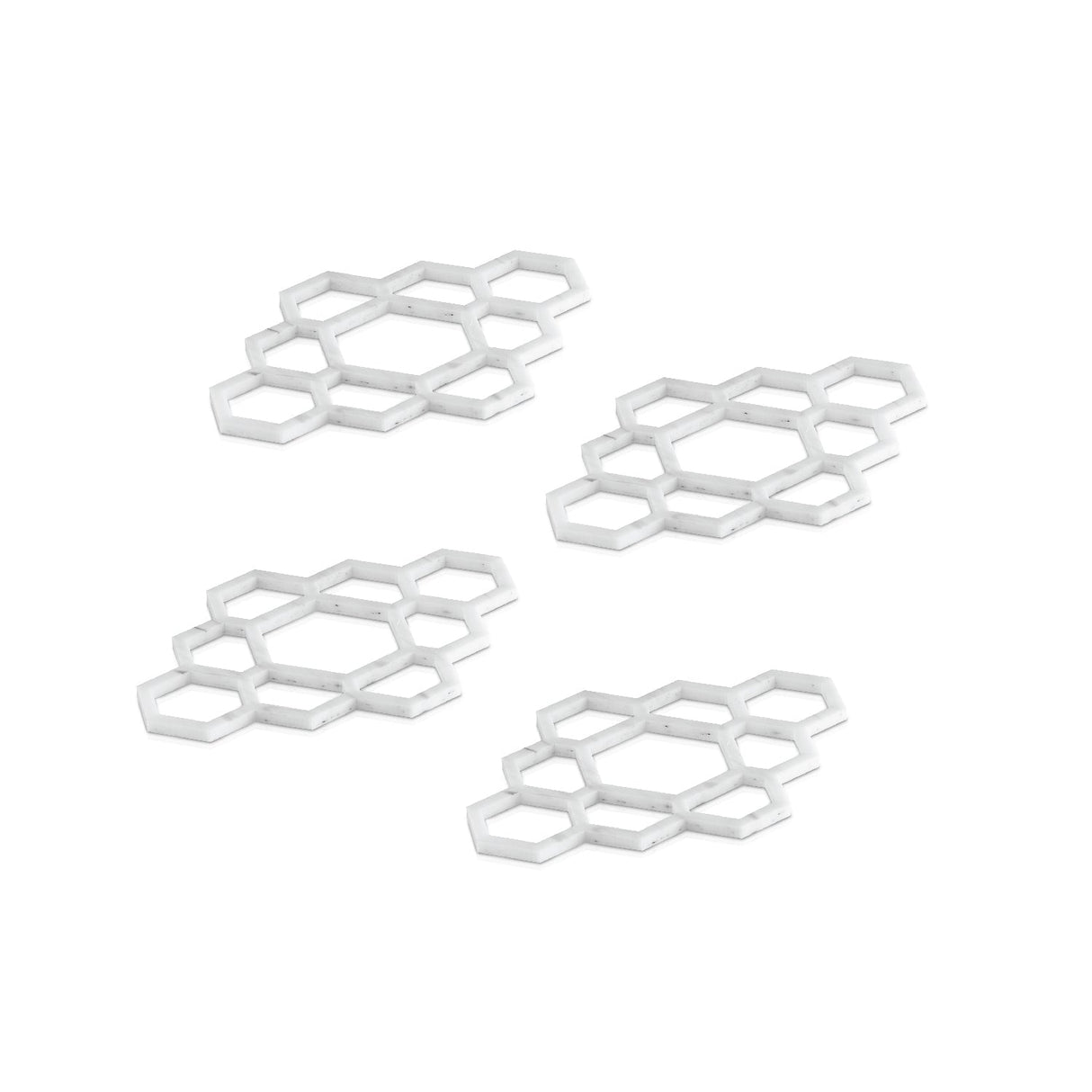 Honeycomb Napkin Rings- White Marble Lucite- Set of 4 - LEHADAR