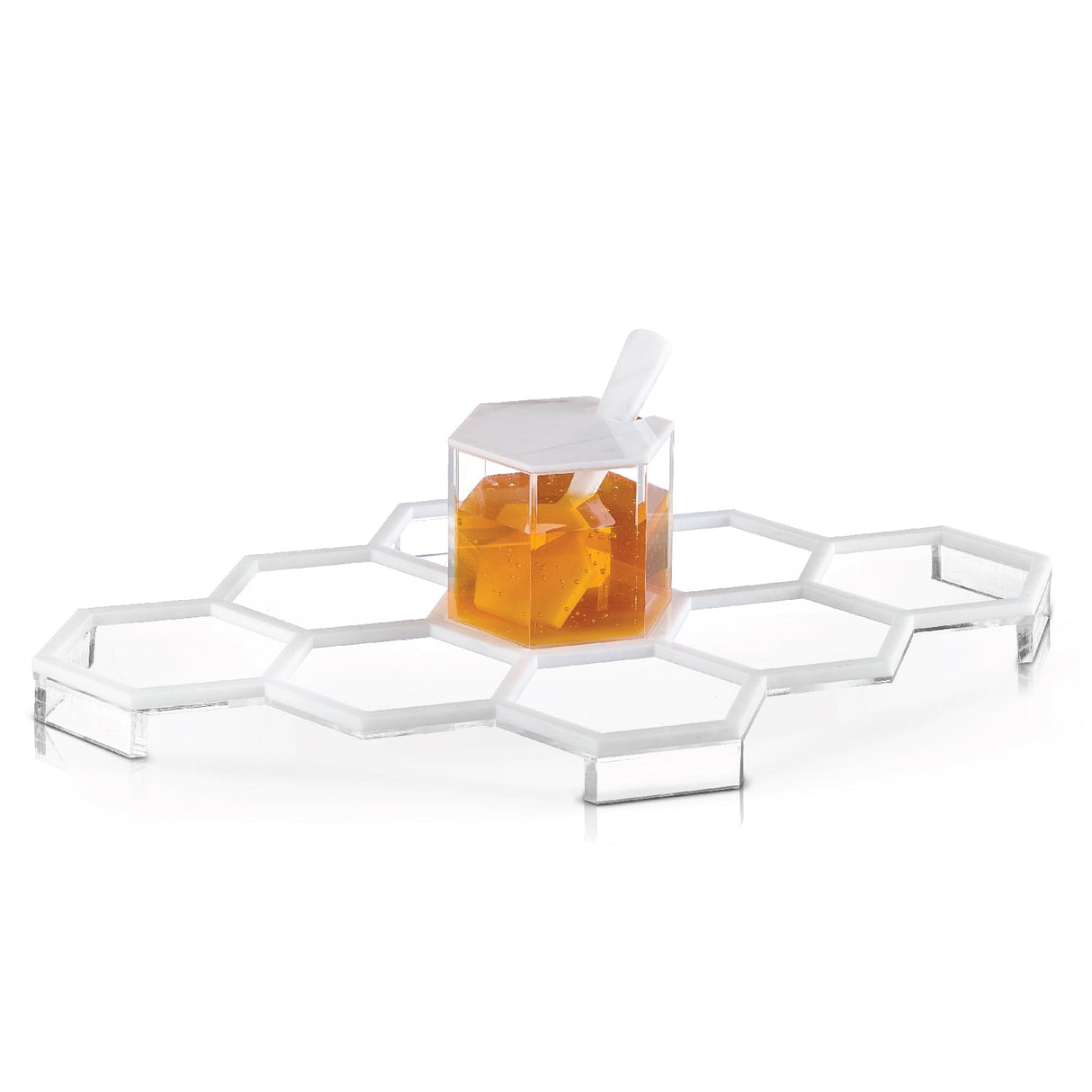 Honeycomb Tabletop Simanim Tray- White Marble Lucite - LEHADAR