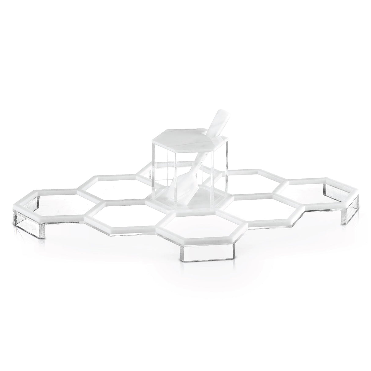 Honeycomb Tabletop Simanim Tray- White Marble Lucite - LEHADAR