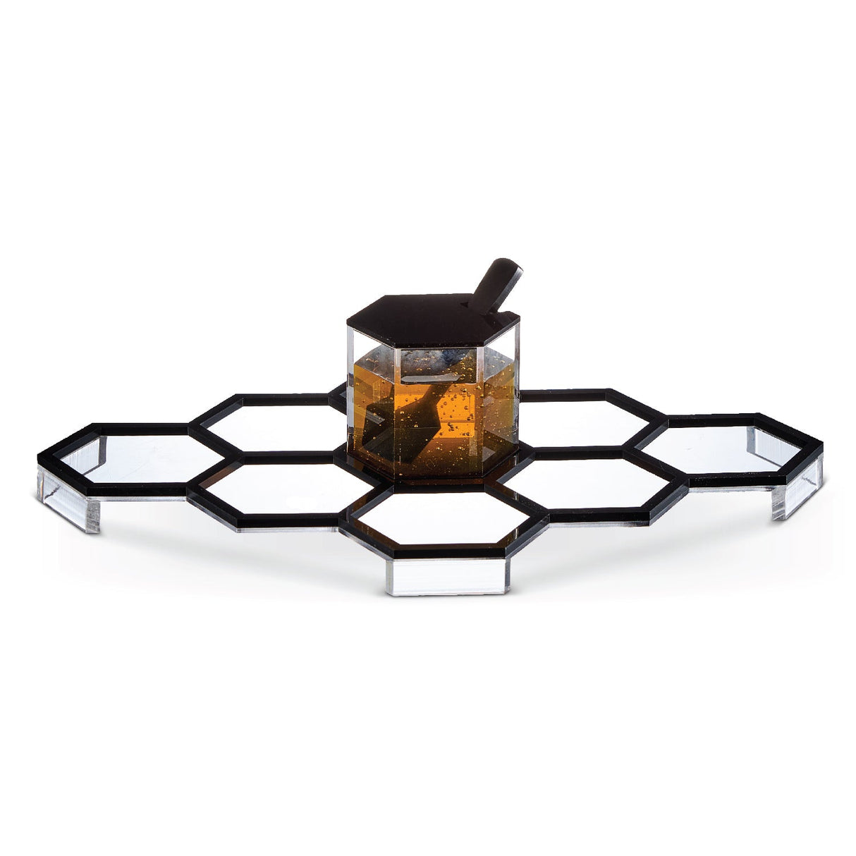 Honeycomb Tabletop Simanim Tray- Black Lucite - LEHADAR