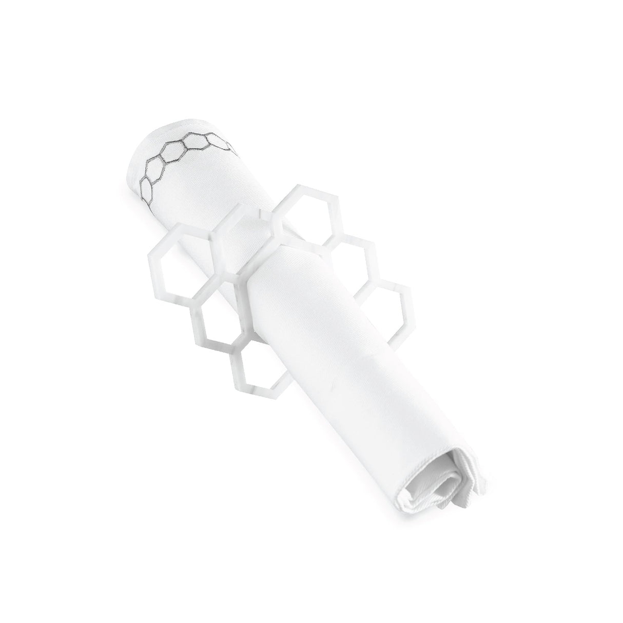Honeycomb Napkin Rings- White Marble Lucite- Set of 4 - LEHADAR
