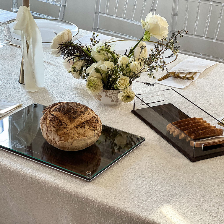 Lucite & Wood Look Challah Tray - LEHADAR