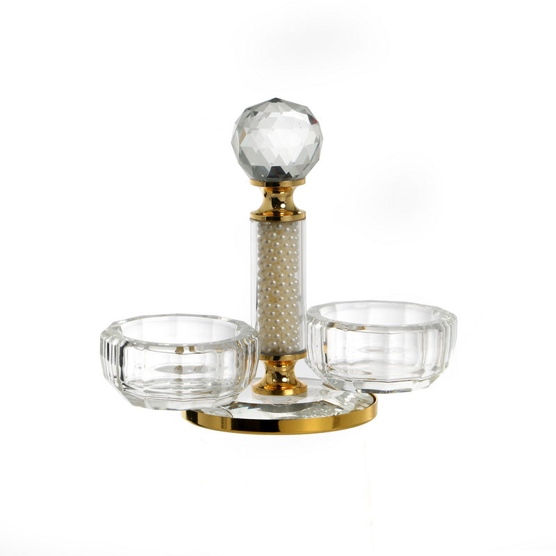 Crystal Salt Holder with Coaster Pearl & Gold Metal - LEHADAR