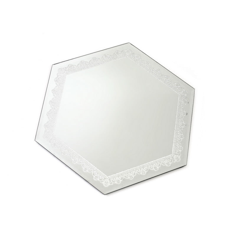 Hexagon Mirror tray Lace Design 12" - LEHADAR