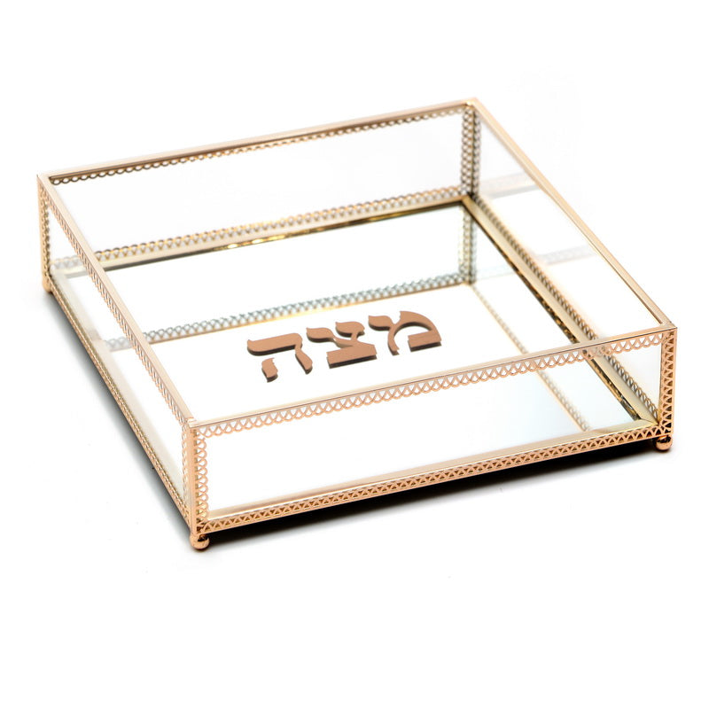 Square Matzah Holder - Glass with gold wire 7.85x7.85x2" - LEHADAR