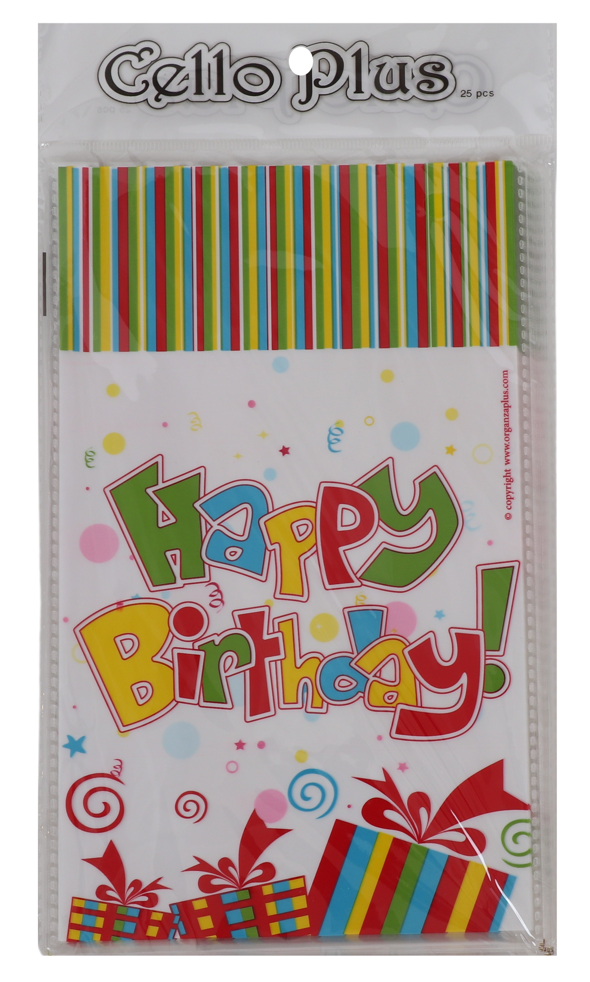 25 Happy Birthday Cellophane Bags - 6"x10" - LEHADAR