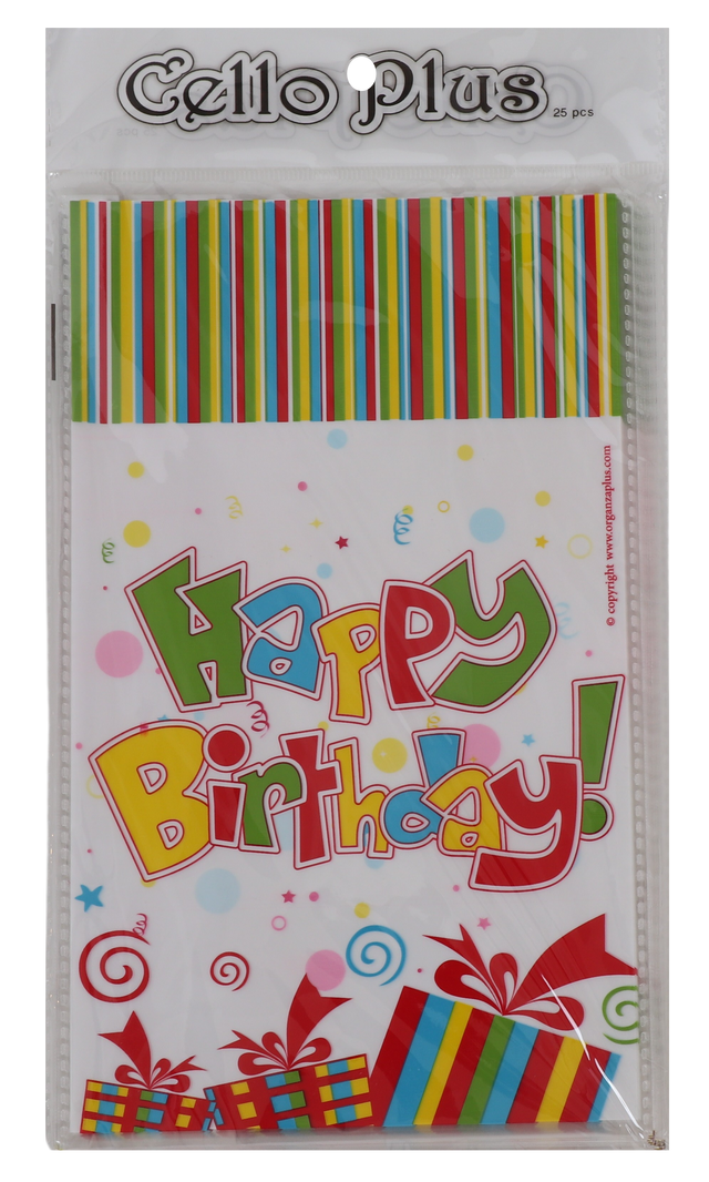 25 Happy Birthday Cellophane Bags - 6"x10" - LEHADAR
