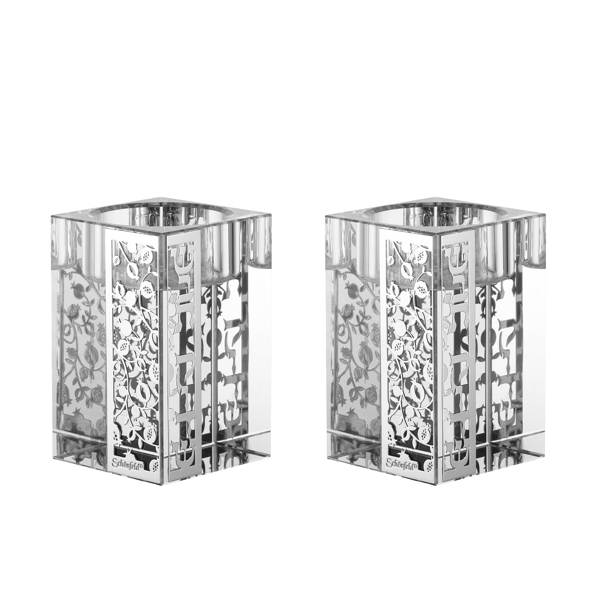 Set of Crystal Tealight Candle Holders 4 Plates Pomegranate Design - LEHADAR