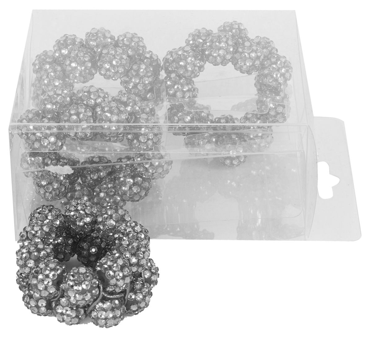 Silver Diamonds'n'studs Napkin Ring set of 4/pvc box, - LEHADAR