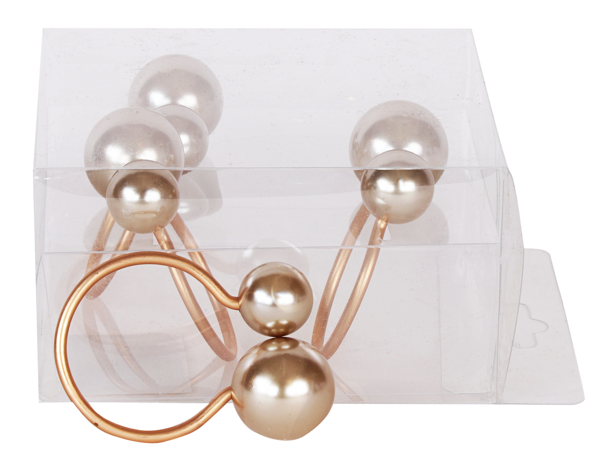 Gold & Peach Pearls Napkin Ring set of 4/pvc box, - LEHADAR