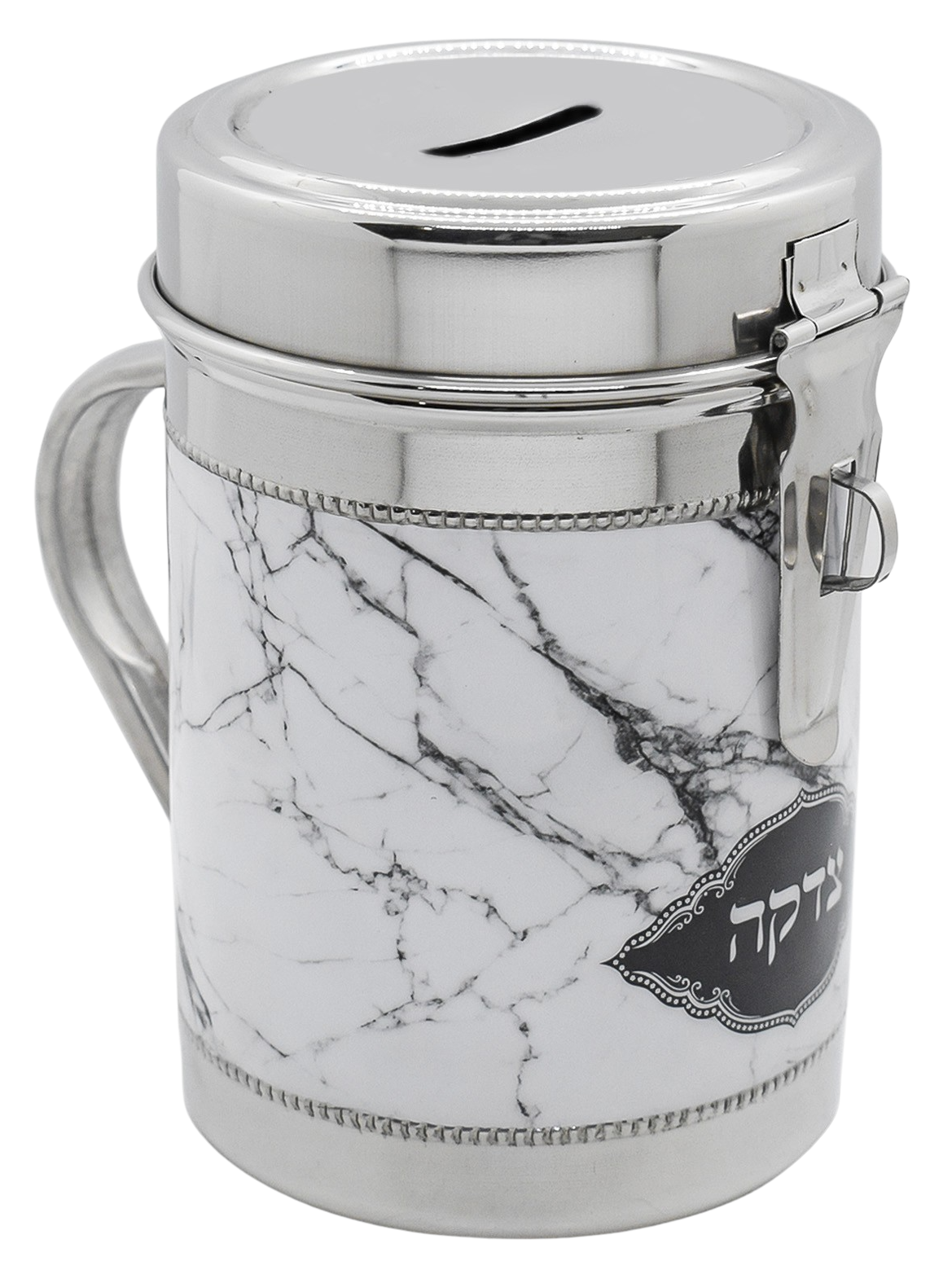 Silver Tzedakah Box with grey Marble Design - LEHADAR