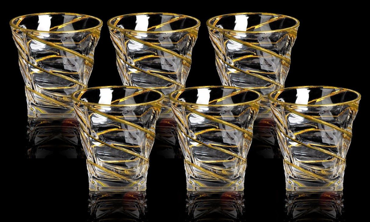 6 Crystal Glass with Twisted Gold Design 11 oz. - LEHADAR