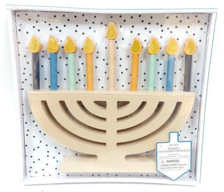 Wooden Colorful Countdown Menorah 9x9" - LEHADAR