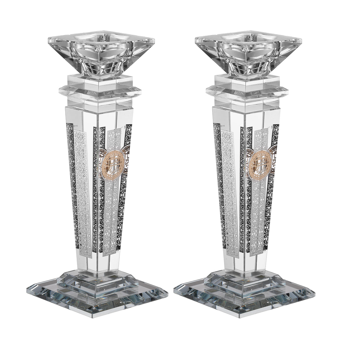 Set of Crystal Candlesticks with Plate on 4 Sides 8.5" - LEHADAR