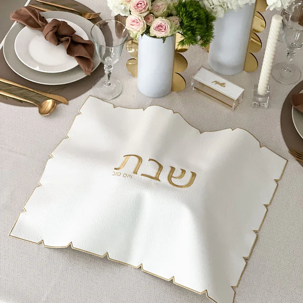 White Embroidered Leatherette Challah Cover - LEHADAR