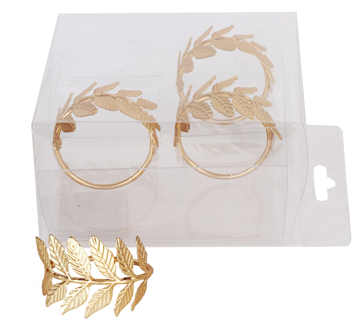 Gold Leaves Napkin Ring set of 4/pvc box, - LEHADAR