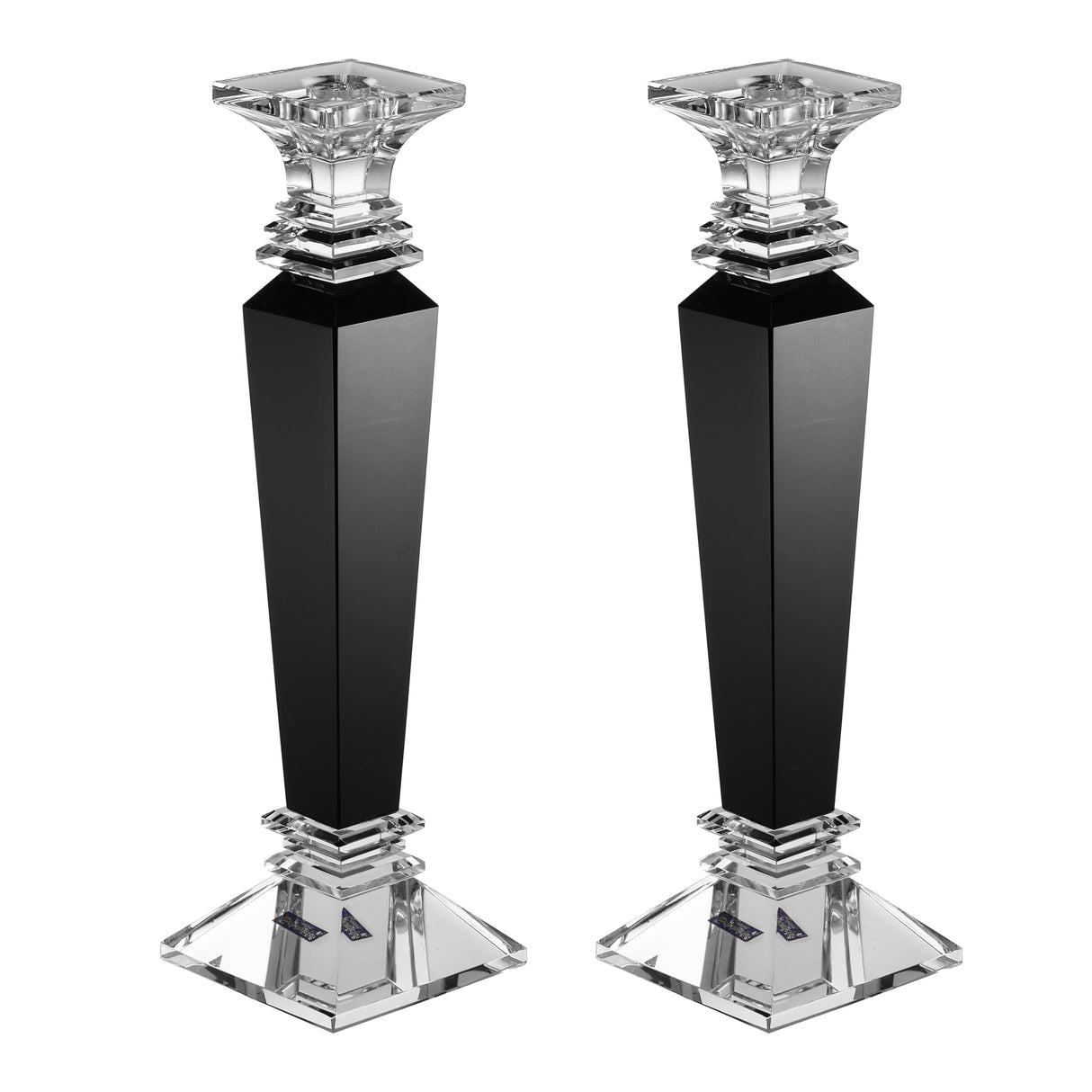Set of Crystal Candlesticks with Black Center 12" - LEHADAR