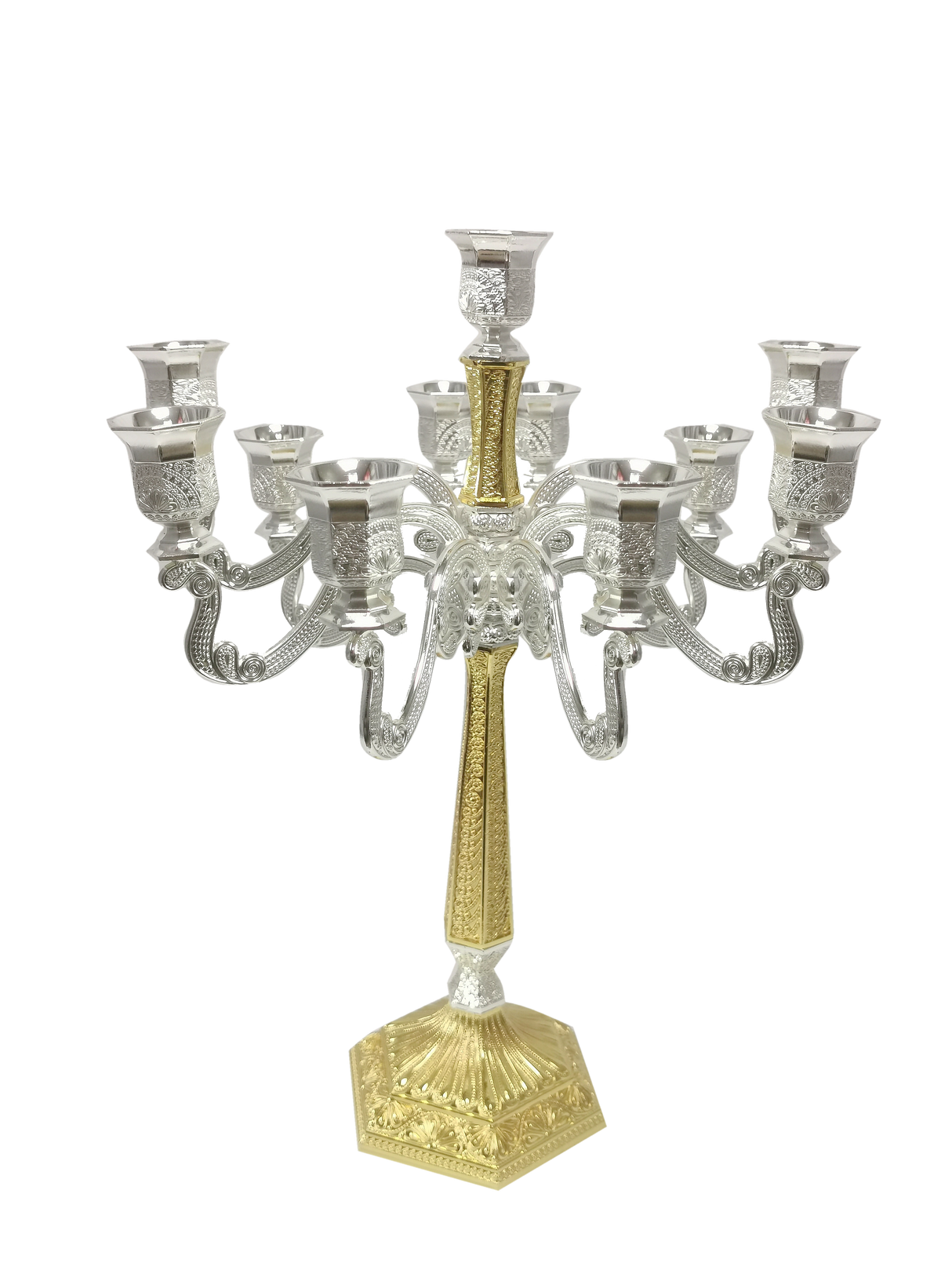 Silver & Gold Filigree Candelabra 11 Light 16" - LEHADAR